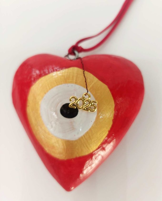 Heart Wooden Red Gold Evil Eye 2025