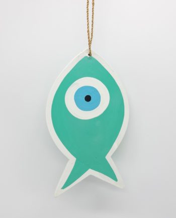 Fish Evil Eye Wooden Handmade Length 18 cm color turquoise