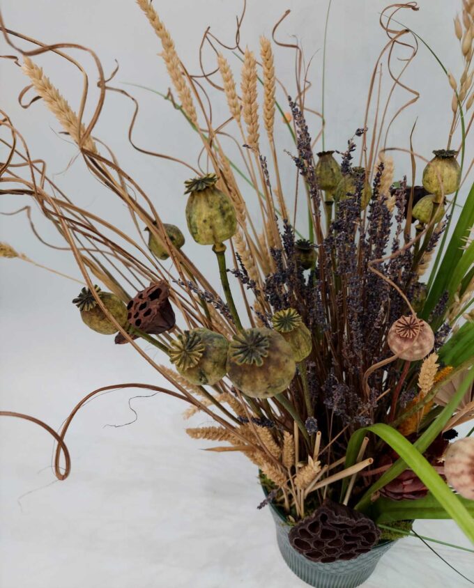 Dried Flowers Arrangement Green Pot