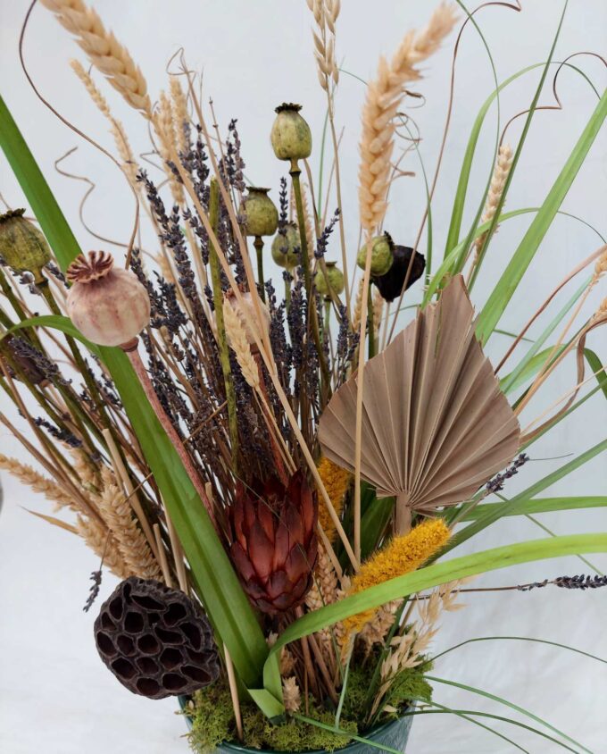 Dried Flowers Arrangement Green Pot