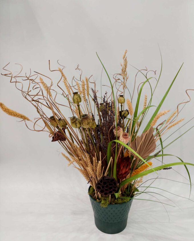 Dried Flowers Arrangement Green Pot