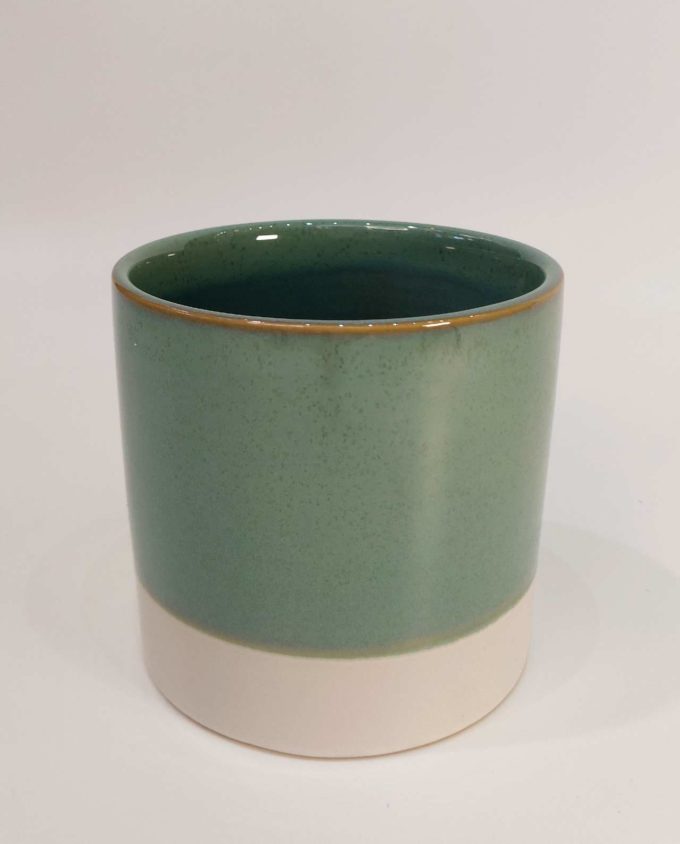 Pot White & Green Ceramic Diameter 14 cm
