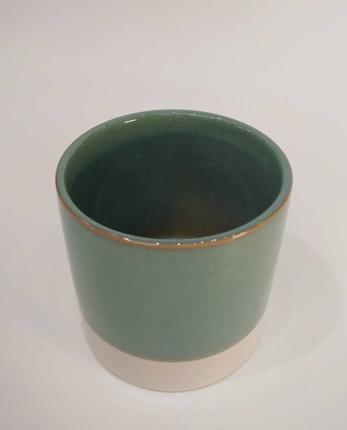 Pot White & Green Ceramic Diameter 14 cm