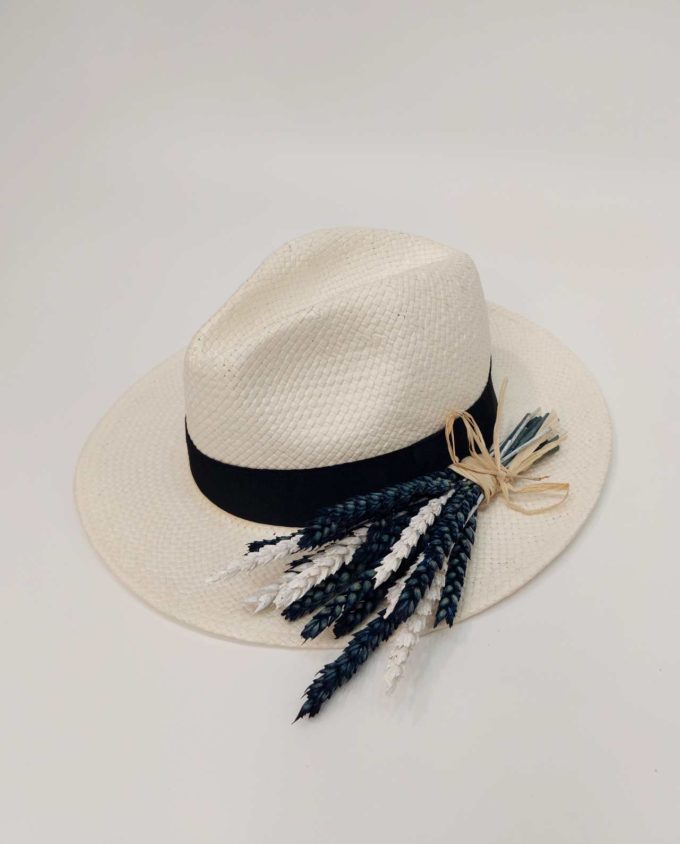 Hat Dried Flowers "Blue & White"