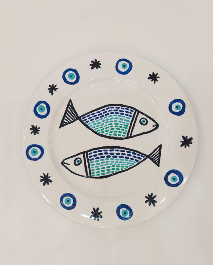 Plate Ceramic “Fish” Diameter 31 cm Blue evil eyes