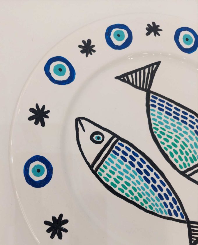 Plate Ceramic “Fish” Diameter 31 cm Blue evil eyes