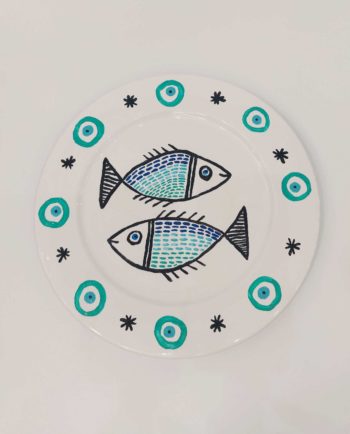 Plate Ceramic “Fish” Diameter 31 cm Turquoise Evil Eyes