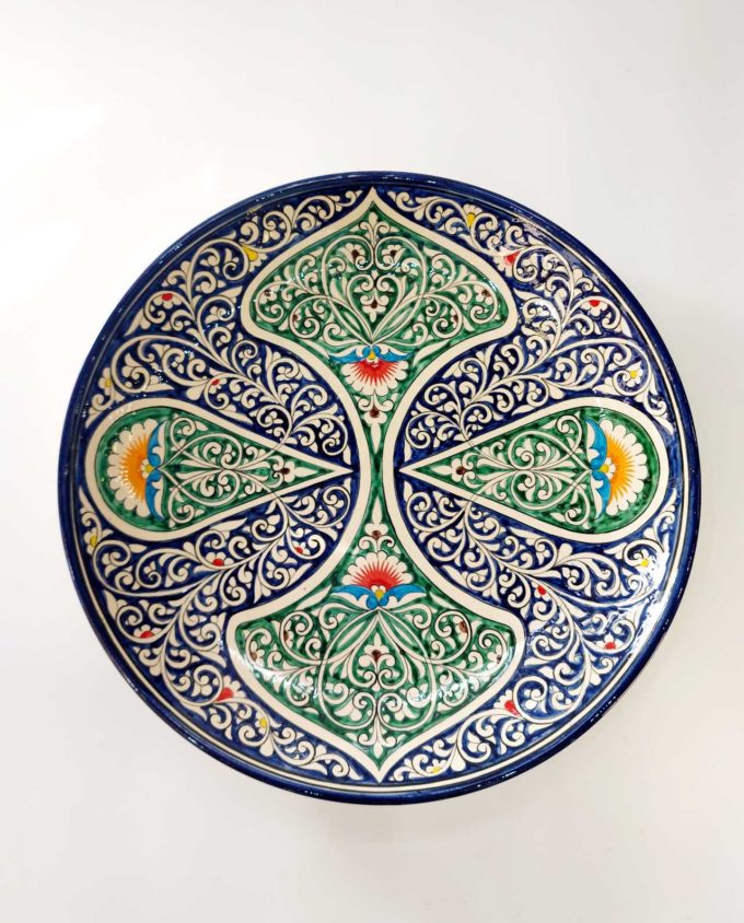 Plate Ceramic Green Blue Patterns Diameter 32 cm