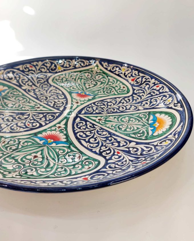 Plate Ceramic Green Blue Patterns Diameter 32 cm