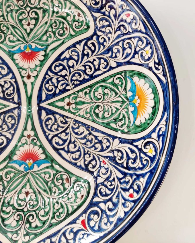 Plate Ceramic Green Blue Patterns Diameter 32 cm