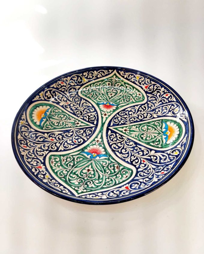 Plate Ceramic Green Blue Patterns Diameter 32 cm