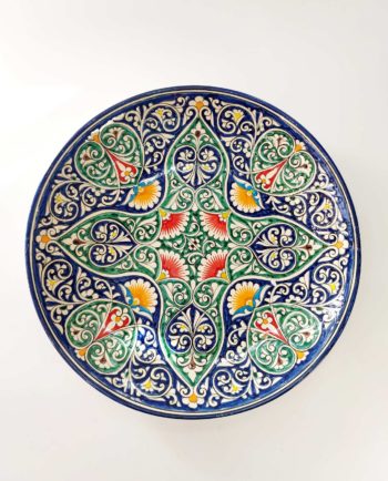 Plate Ceramic Green Blue Patterns Diameter 32 cm