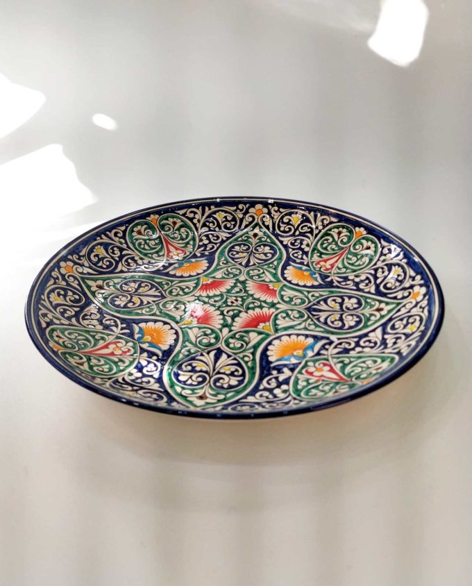 Plate Ceramic Green Blue Patterns Diameter 32 cm