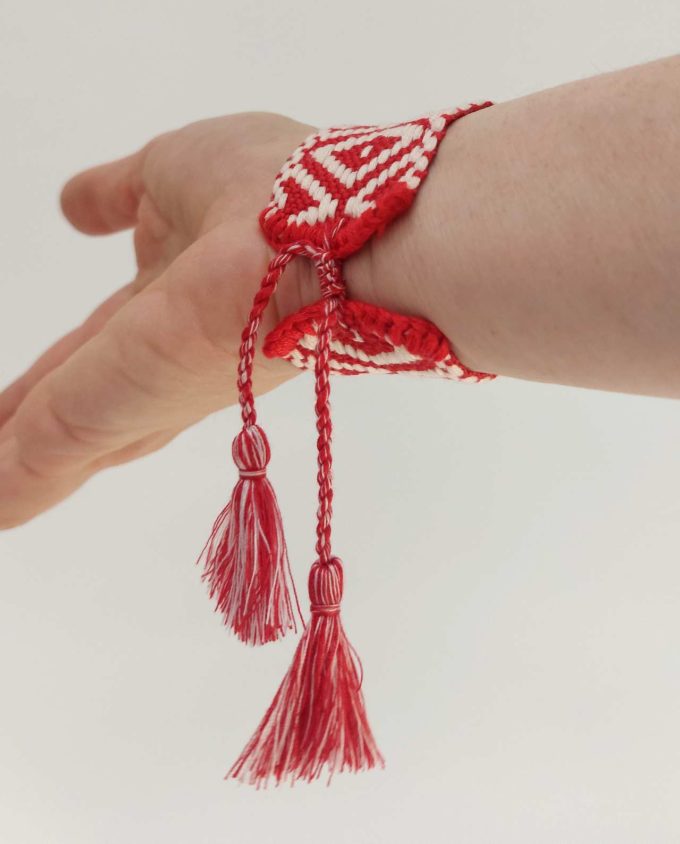 Bracelet Fabric Red White Evil Eye Beads