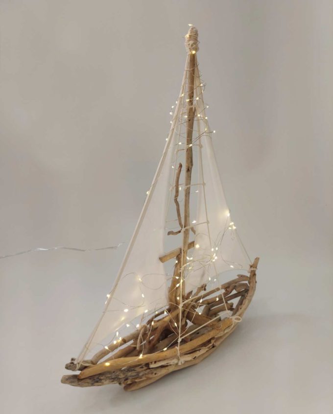 Boat Driftwood Led Lights Height 95 cm