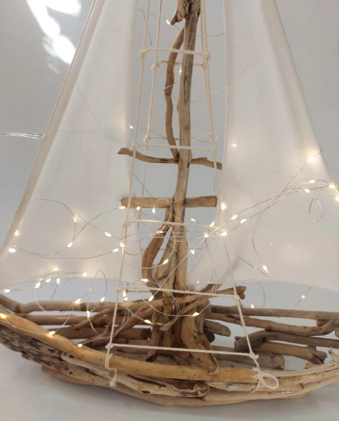 Boat Driftwood Led Lights Height 95 cm