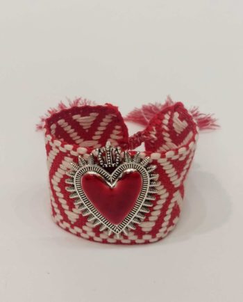 Bracelet Fabric Red White Red Heart