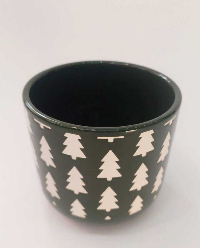 Ceramic Green Pot "Xmas Trees" Height 13 cm