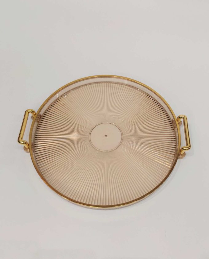 Tray Round Clear Gold Handles Diameter 27 cm