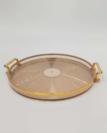 Tray Round Clear Gold Handles Diameter 27 cm