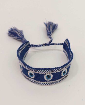 Bracelet Fabric Blue with Evil Eyes