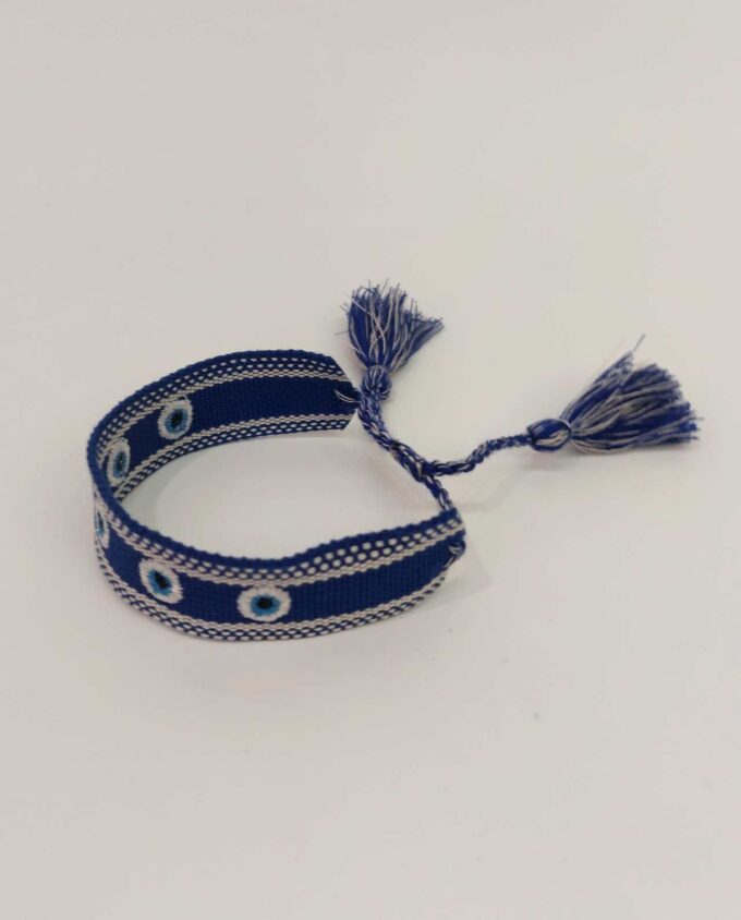 Bracelet Fabric Blue with Evil Eyes