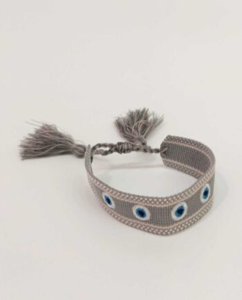 Bracelet Fabric Grey Evil Eyes