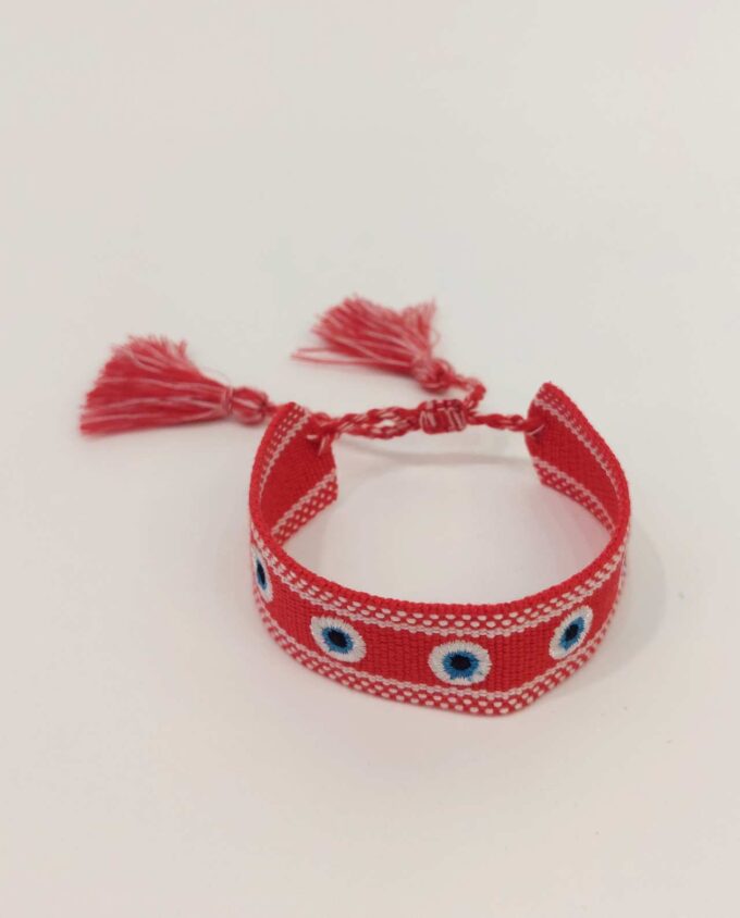 Bracelet Fabric Red Evil Eyes