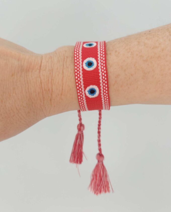 Bracelet Fabric Red Evil Eyes