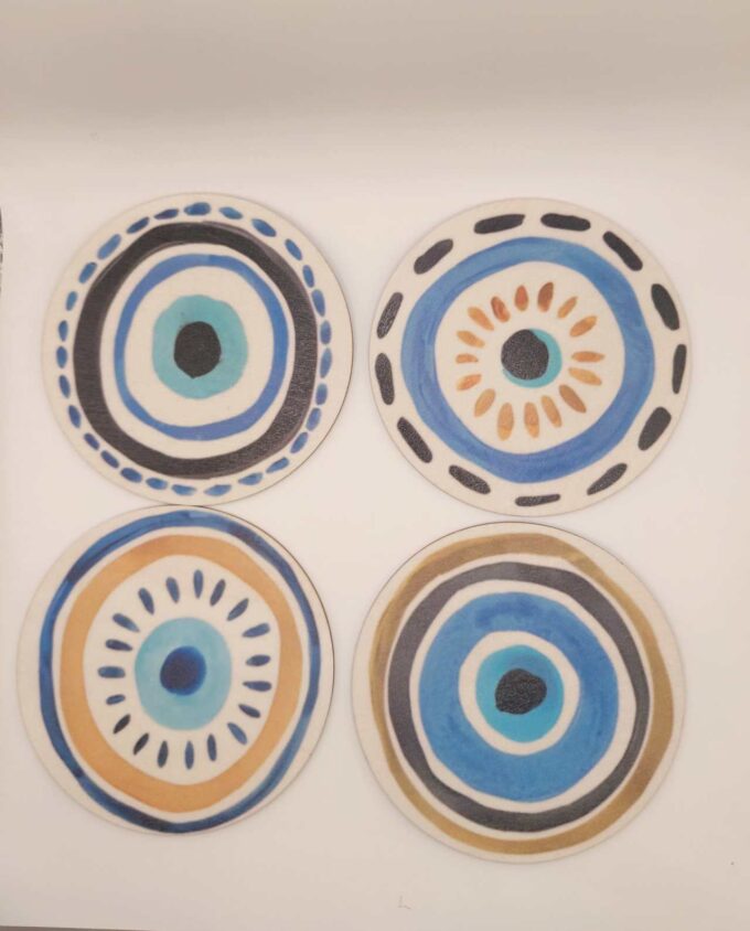 Coaster Wooden "Absurdum Evil Eye" Set 4 Pieces