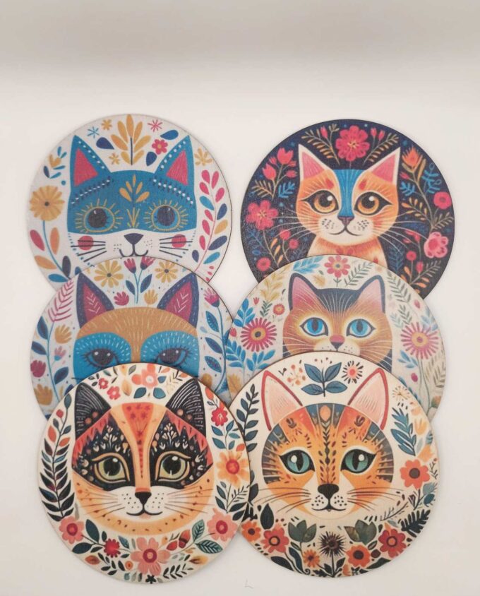 Coaster Wooden "Cat" Set 6 Pieces