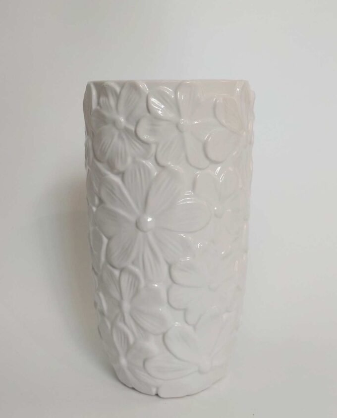 Vase White Ceramic Flowers Height 21 cm