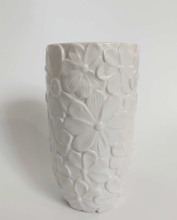 Vase White Ceramic Flowers Height 21 cm